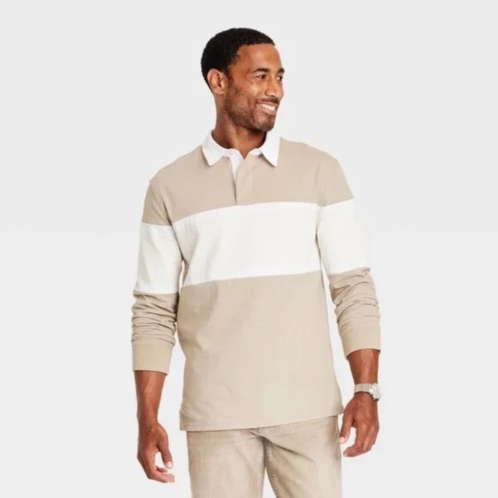 *LIKE NEW* Goodfellow & Co Tan and White Rugby Polo Shirt